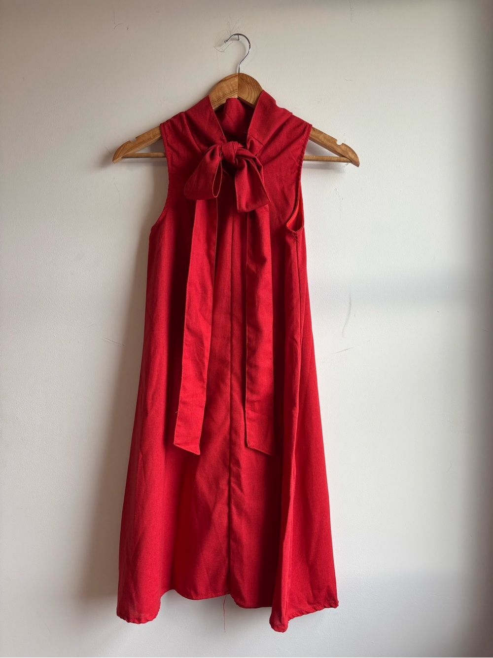 Handmade Sleeveless Tie-Neck Red Dress